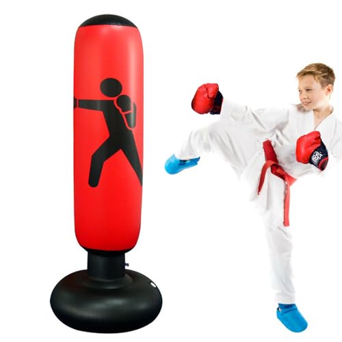 Aufblasbarer Boxsack, 160cm Boxsack Kinder Aufblasbarer Punchingball Standboxsack mit Luftpumpe zum Üben von Karate, Taekwondo, Druckentlastung und Heimtraining, Boxsack Kinder ab 5 Jahre-Rot von TZZRMO