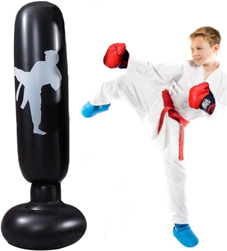 Aufblasbarer Boxsack, TZZRMO Boxsack Kinder 160cm Aufblasbarer Punchingball Standboxsack mit Luftpumpe zum Üben von Karate, Taekwondo, Druckentlastung und Heimtraining, Boxsack Kinder ab 5 Jahre von TZZRMO