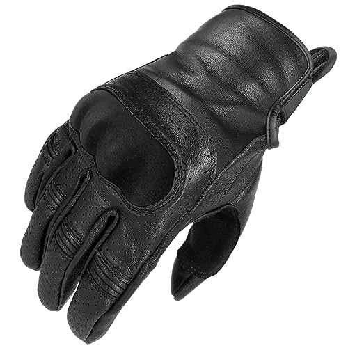 TacFirst AMALFITANA Motorrad Handschuhe Leder H030, atmungsaktive Retro Motorradhandschuhe, Vintage Hard Knuckle Knöchelschutz (Limited 2023 - Wild Black, M) von TacFirst