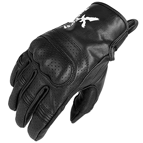 TacFirst Amalfitana Motorrad Handschuhe Leder H030, atmungsaktive Retro Motorradhandschuhe, Vintage Hard Knuckle Knöchelschutz (Nero, L) von TacFirst