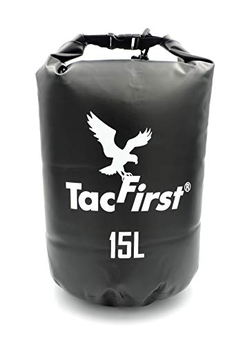 TacFirst Dry Bag Seesack, wasserdichter Packsack mit Fast-Fold Verschluss, 15 Liter, 15L Panther (Schwarz) von TacFirst