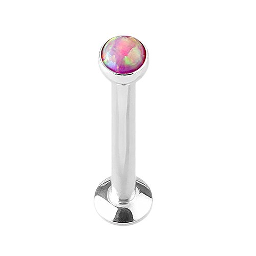 Piercing Stab Stecker Lippenpiercing Ohrpiercing Labret Lippe Ohr Tragus Helix Platte Madonna Stud Monroe mit Kugel Opal Stein Klein 8mm Pink von Taffstyle