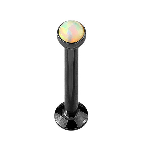 Piercing Stab Stecker Lippenpiercing Ohrpiercing Labret Lippe Ohr Tragus Helix Platte Madonna Stud Monroe mit Kugel Opal Stein Klein 8mm Schwarz von Taffstyle