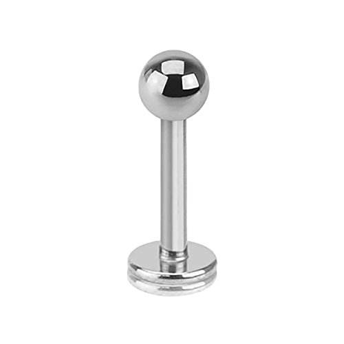 Piercing Stab Stecker Lippenpiercing Ohrpiercing Labret Lippe Ohr Tragus Helix Platte Madonna Stud mit Kugel Innengewinde Klein 1,0mm x 6mm x 2mm Silber von Taffstyle