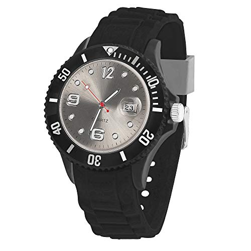 Taffstyle Damen Herren Sportuhr Armbanduhr Silikon Sport Watch Farbiges Ziffernblatt mit Datum Analog Quarz Uhr Schwarz Grau von Taffstyle