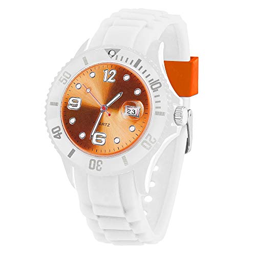 Taffstyle Damen Herren Sportuhr Armbanduhr Silikon Sport Watch Farbiges Ziffernblatt mit Datum Analog Quarz Uhr Weiß Orange von Taffstyle
