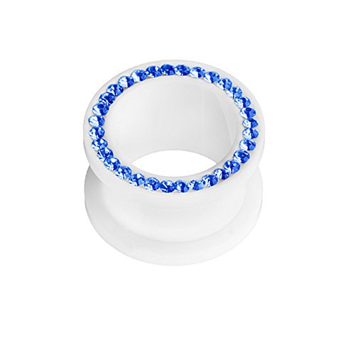 Taffstyle Flesh Tunnel Ohr Piercing Ear Plug Ohrpiercing Schraub Schraubverschluss Kunststoff Weiß mit farbigen Kristallen 14 mm Blau von Taffstyle