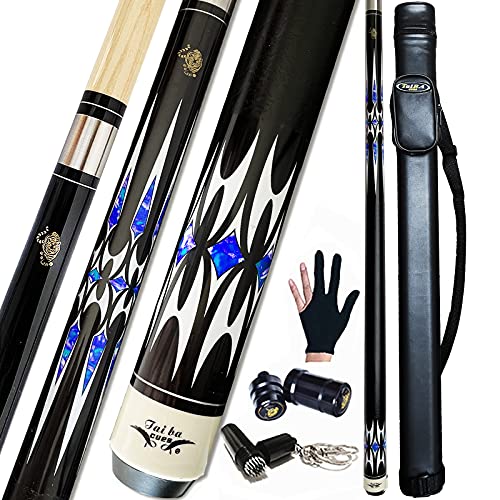 Tai ba cues 2-teiliger Poolqueue-Stick + Hartschalenkoffer, 13 mm Spitze, 147.3 cm, Hartholz, kanadischer Ahorn, professioneller Billard-Queue-Stick 18.19.20.21.22 g Poolstick (wählbar), grau, grün von Tai ba cues