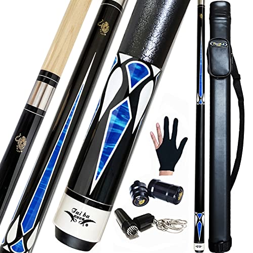 Tai ba cues 2-teiliger Poolqueue-Stick + Hartschalenkoffer, 13 mm Spitze, 147.3 cm, Hartholz, kanadischer Ahorn, professioneller Billard-Queue-Stick 18.19.20.21.22 g Poolstick (wählbar), grau, grün von Tai ba cues