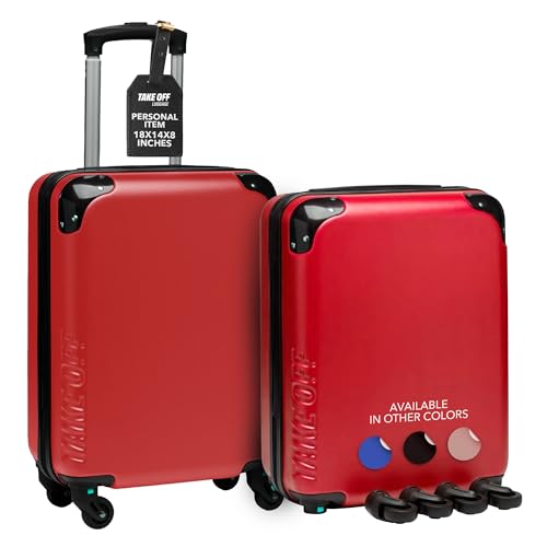Take OFF Luggage Hartschalen-Handgepäck verwandelt Sich in Hartschalengepäck unter dem Sitz, rot, 18 inch - 2.0, Hardside Gepäck mit abnehmbaren Spinner-Rädern von Take OFF Luggage