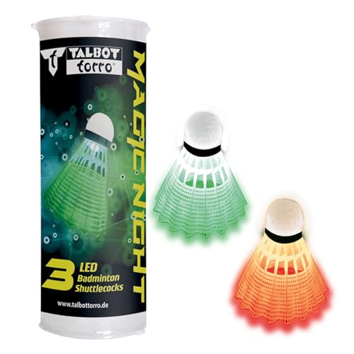 Talbot-Torro Badminton Ball Magic Night LED, Kunststofffederball mit LED-Licht, ca. 48 Std. Brenndauer, 3er Dose, Farbe: Weiß &Gelb, für Indoor & Outdoor sowie für das Spiel bei Dunkelheit, 479123 von Talbot Torro