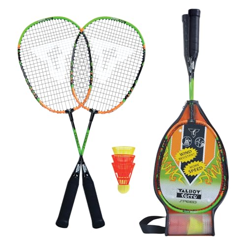 Talbot-Torro Speed-Badminton Set Speed 2200, 2 leichte Rackets, 2 windstabile Bälle, im 3/4 Bag, schön handlich auch für Kids, schwarz-orange, 490112 von Talbot-Torro