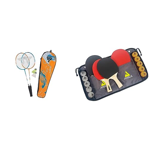 Talbot Torro Unisex – Erwachsene Badminton-Set 2-Attacker & JOOLA Tischtennis-Set Family, 4 Tischtennisschläger + 10 Tischtennisbälle + Tasche, ca. B 30 x H 8 x T 35 cm von Talbot Torro