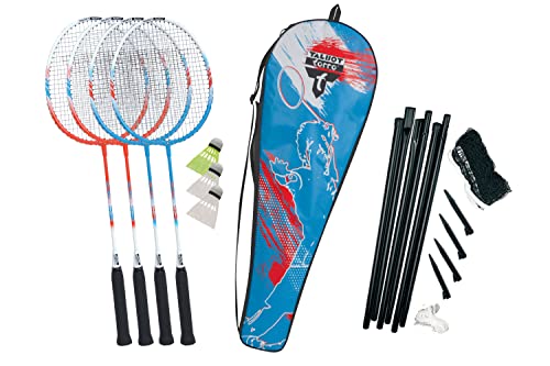 Talbot-Torro Premium Badminton-Set 4-Fighter, hochwertiges Komplettset mit 4 Alu-Schläger leicht und handlich, 3 Federbälle, komplette Netzgarnitur, in wertiger Tasche, 449416 von Talbot Torro