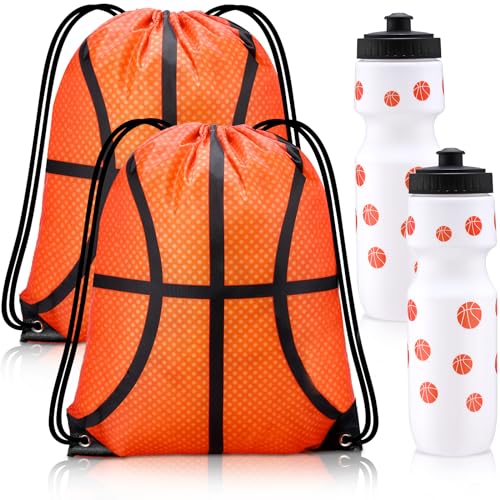 Talltalk Basketball-Wasserflaschen, mit Kordelzug, 680 ml, 4 Stück von Talltalk