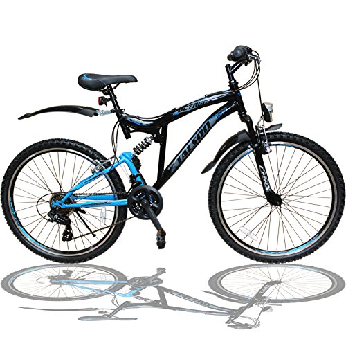 26 Zoll Mountainbike Fahrrad MIT VOLLFEDERUNG & Beleuchtung 21-Gang Shimano OXT Black von Talson