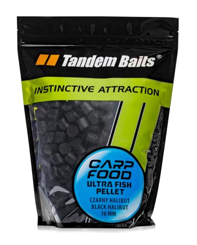 Tandem Baits Carp Feed Hook Ultra Fish Pellet Schwarzer Heilbutt | Karpfen-Pellets | Karpfen Angeln | Köder zum Große-Fische-Angeln | Karpfenzubehör für Profis & Hobby-Angler | Angelfutter 16mm 1 kg von Tandem Baits