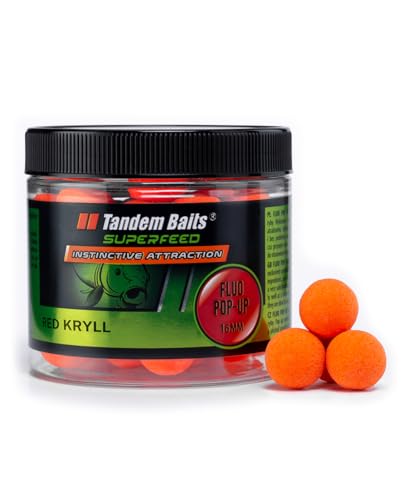 Tandem Baits SuperFeedFluo Pop-Up Red Krill Karpfen-Pop-Ups | Karpfen Angeln ohne Mühe | Köder zum Große-Fische-Angeln | Karpfenzubehör für Profis & Hobby-Angler 16 mm 70 g von Tandem Baits