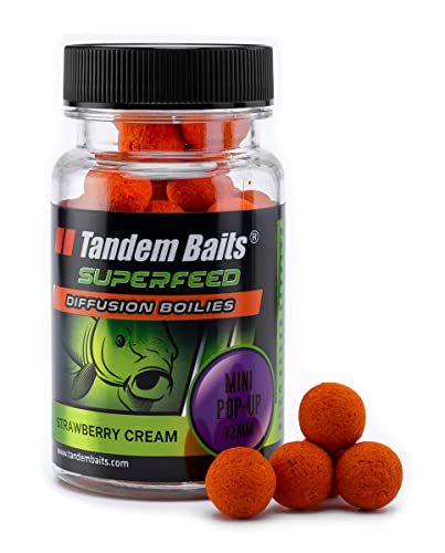 Tandem Baits SuperFeed Diffusion Mini Pop-Up Strawberry Cream Karpfen-Pop-Ups, Karpfen Angeln ohne Mühe, Köder zum Große-Fische-Angeln, Karpfenzubehör für Profis & Hobby-Angler 12 mm 30 g von Tandem Baits