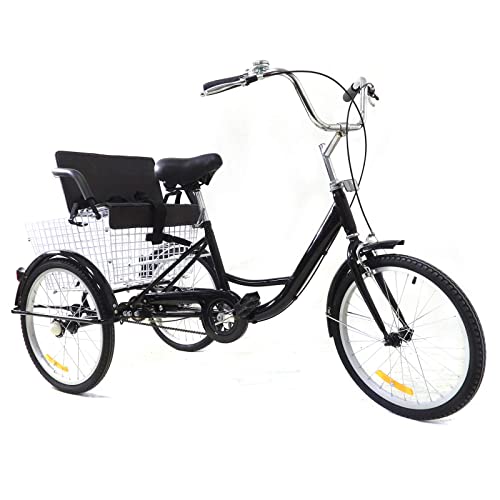 Tanti 20" 1-Gang Erwachsenes 3-Rad Fahrrad, Dreirad aus Kohlenstoffstahl mit Korb & Kindersitz, Schwarz von Tanti