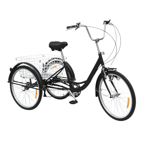 Taozhiyy 24 Zoll Erwachsene Dreirad, 6 Gänge Cruise Cityräder Tricycle, 3 Rad Shopping Fahrrad Trike mit Korb und Licht, für Erwachsene, Senioren, Frauen, Männer von Taozhiyy