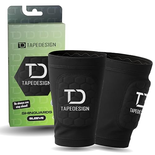 TAPEDESIGN – Schienbeinschoner Kinder, Herren & Frauen – 3in1 Sleeve mit integriertem Schutz – Ultraleicht & rutschfest – Fussball Zubehör – Schienbein Schoner – Trainingszubehör von Tapedesign