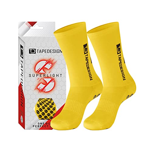 TAPEDESIGN - "Superlight" - 1 Paar Rutschfeste, ultraleichte Fußballsocken Gelb mit gummierten Noppen (Unisex) - Sport-Socken mit Grip für Damen & Herren - Anti-Rutsch Fussball-Socken atmungsaktiv von Tapedesign