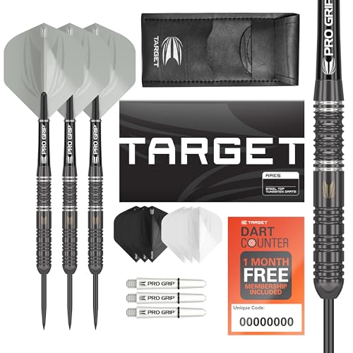 Target Darts Ares 24G Wolfram Stahlspitze Dart Satz Dartpfeile - 6 Pro Grip Schäfte - 9 Pro Ultra Dart Flights – Dart Wallet - Dart Counter App Coupon Bundle von Target Darts