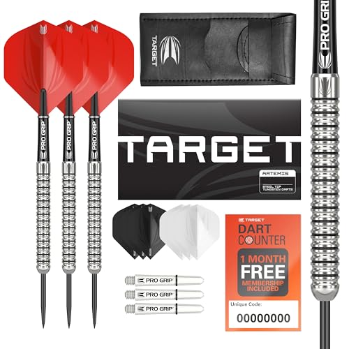 Target Darts Artemis 21G Wolfram Stahlspitze Dart Satz Dartpfeile - 6 Pro Grip Schäfte - 9 Pro Ultra Dart Flights – Dart Wallet - Dart Counter App Coupon Bundle von Target Darts