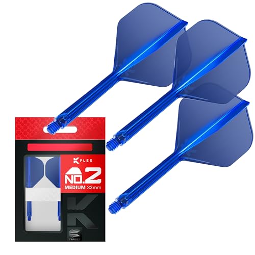 Target Darts K Flex Flights mit Schaft, Set Mit 3 - No.2, Medium (33mm) Blau | K-Flex Integriertes Flight und Shaft System | 3 Pack No 2, 2-in-1 Kflex Dartpfiele Zubehör von Target Darts