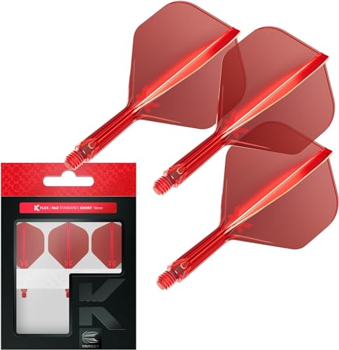 Target Darts K Flex Flights mit Schaft, Set Mit 3 - No.2, Kurze (19mm) Rot | K-Flex Integriertes Flight und Shaft System | 3 Pack No 2, 2-in-1 Kflex Dartpfiele Zubehör von Target Darts