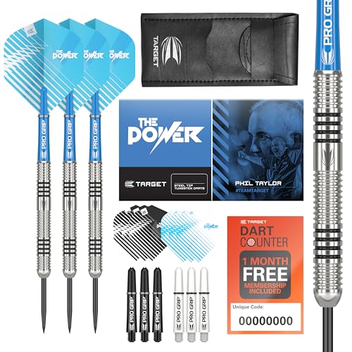 Target Darts Phil Taylor 23G Wolfram Stahlspitze Dart Satz Dartpfeile - 9 Pro Grip Schäfte - 9 Pro Ultra Dart Flights – Dart Wallet - Dart Counter App Coupon Bundle von Target Darts