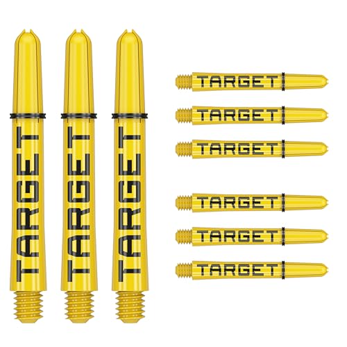 Target Darts Pro Grip Tag Shaft (Packung mit 9) Multipack Shafts, Professionelles Dart Zubehör, Dart Shaft Set – Schwarz & Gelb, Zwischenbericht Length von Target Darts