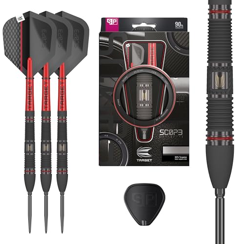 Target Darts Scope Swiss Point Steeldarts, 90% Tungsten Dart-Set, Barrel 02-25G | Steeldarts Set, Darts in Rot & Schwarz, Profi Dart-Set mit Swiss Points & Tool von Target Darts
