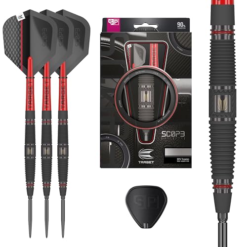Target Darts Scope Swiss Point Steeldarts, 90% Tungsten Dart-Set, Barrel 04-22G | Steeldarts Set, Darts in Rot & Schwarz, Profi Dart-Set mit Swiss Points & Tool von Target Darts
