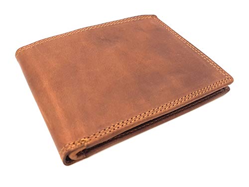 Flache echt Büffel Voll-Leder Geldbörse für Männer, naturbelassenes Hunterleder Portemonnaie mit RFID NFC Schutz von TESTEL
