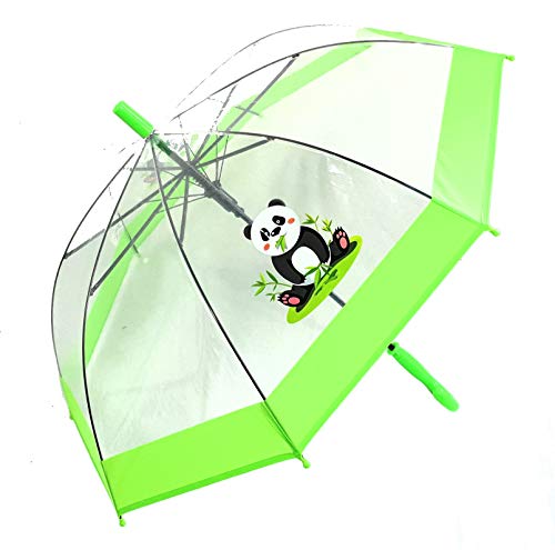 Kinder Automatik Regenschirm transparent durchsichtig Stockschirm für Mädchen & Jungen mit süßen Motiven (Panda) von TESTEL