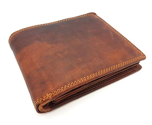 Taschenvertrieb Echt Büffel Voll-Leder Geldbörse mit Innenriegel, naturbelassenes Hunterleder Portemonnaie mit RFID NFC Schutz von TESTEL