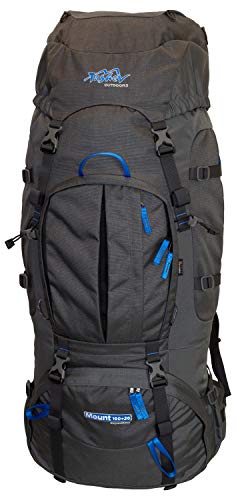 Tashev Outdoors Mount Trekkingrucksack Wanderrucksack Damen Herren Backpacker Rucksack groß 100l Plus 20l mit Regenschutz Blau & Grau (Hergestellt in EU) von Tashev Outdoors