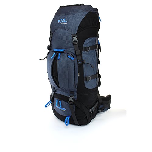 Tashev Outdoors Mount Trekkingrucksack Wanderrucksack Damen Herren Backpacker Rucksack groß 100l Plus 20l mit Regenschutz Grau & Blau (Hergestellt in EU) von Tashev Outdoors