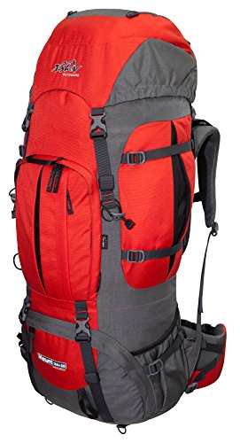 Tashev Outdoors Mount Trekkingrucksack Wanderrucksack Damen Herren Backpacker Rucksack groß 100l Plus 20l mit Regenschutz Rot & Grau (Hergestellt in EU) von Tashev Outdoors