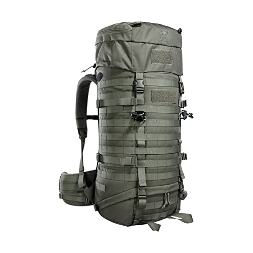 Tasmanian Tiger TT Base Pack 52 IRR Modularer, erweiterbarer Einsatz-Rucksack 52L bis 65L Volumen, Trekking-Rucksack mit Molle-System und abnehmbarem Hüftgurt Steingrau-Oliv IRR von Tasmanian Tiger