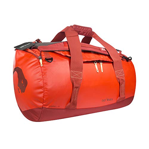 Tatonka Barrel M Reisetasche - 65 Liter - wasserfeste Tasche aus LKW-Plane mit Rucksackfunktion und großer Reißverschluss-Öffnung - Rucksacktasche 65l - Damen und Herren - rot-orange von Tatonka