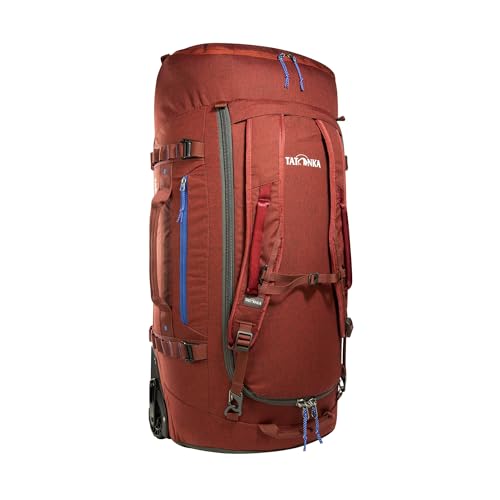 Tatonka Trolley Duffle Roller 80 L - Faltbare Reisetasche mit Rollen und Rucksackfunktion - In eigener Deckeltasche verstaubar - 80 Liter Volumen, Tango Red von Tatonka