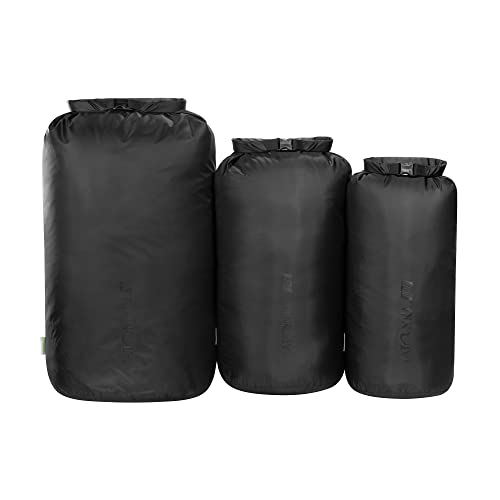 Tatonka Packsäcke Dry Sack Set 3 (10l / 18l / 30l) - DREI wasserdichte Packbeutel mit Rollverschluss und Steckschließe - Aus recyceltem Polyester - 10, 18 und 30 Liter Volumen (schwarz) von Tatonka