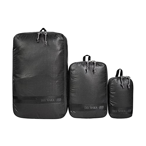 Tatonka Packwürfel Stuffsack Zip Set 3 - Ultraleichtes und platzsparendes Packtaschen-Set mit Reißverschluss - 3 Taschen in verschiedenen Größen (black) von Tatonka