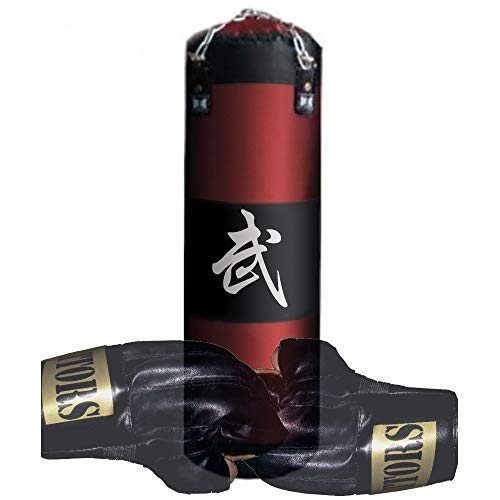 Sandsack Boxsack Katrate original 120cm mit Halterung + Handschuhe NEU (Karate Schwarz Rot) von Tattors