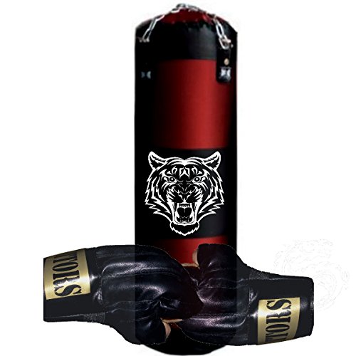 Sandsack Boxsack Tiger Drache original 120cm mit Halterung + Handschuhe NEU (Tiger Schwarz Rot) von Tattors