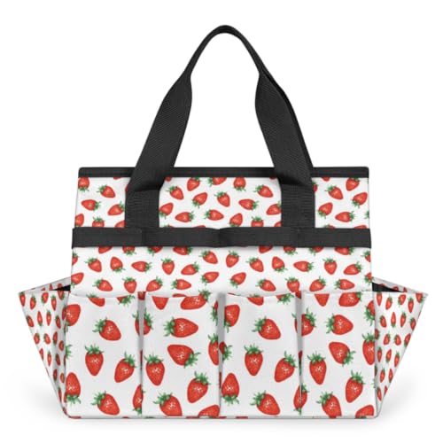 Garten-Werkzeugtasche mit frischen Erdbeeren, wasserdicht, für Gartenarbeit, Pflanzen-Werkzeug-Set, stabile Tragetasche, Aufbewahrungstasche mit 10 Taschen, für Männer und Frauen, von Tavisto