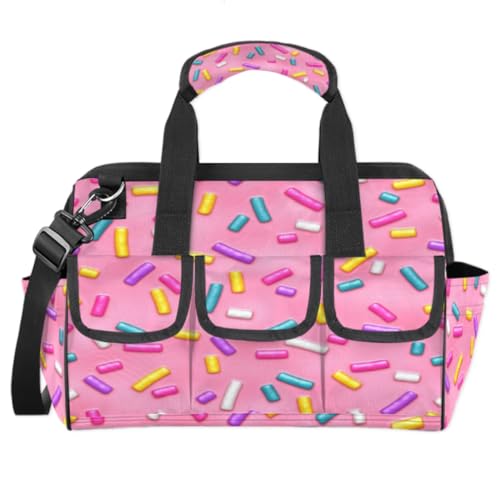 Rosa Donut-Süßigkeiten-Werkzeugtasche für Herren, robuste Werkzeugtasche, wasserdicht, breite Öffnung, Werkzeugtasche für Damen, große Kapazität, Werkzeug-Aufbewahrungstasche für Elektriker, Tischler, von Tavisto